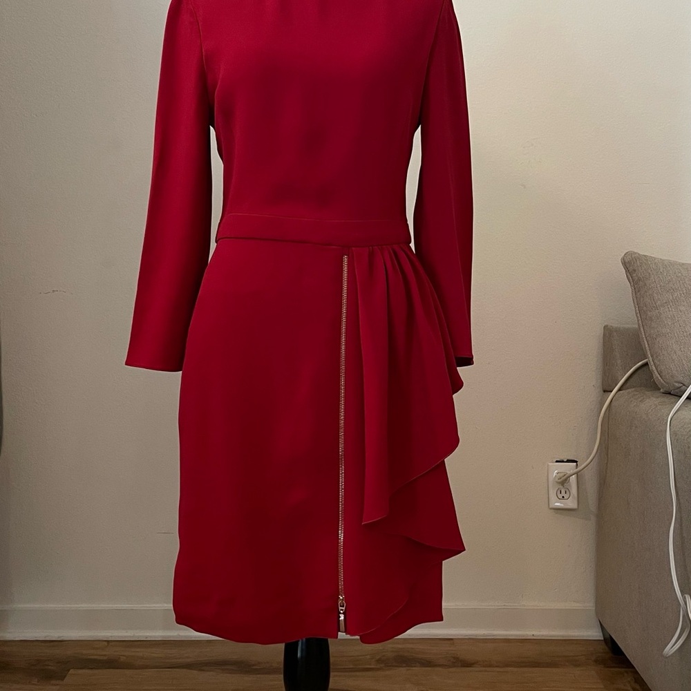 Emporio Armani Red Long-Sleeve Dress with Draped Detail